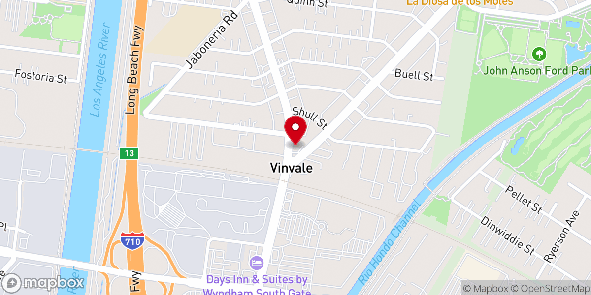 Map showing location of Victory Outreach Downey