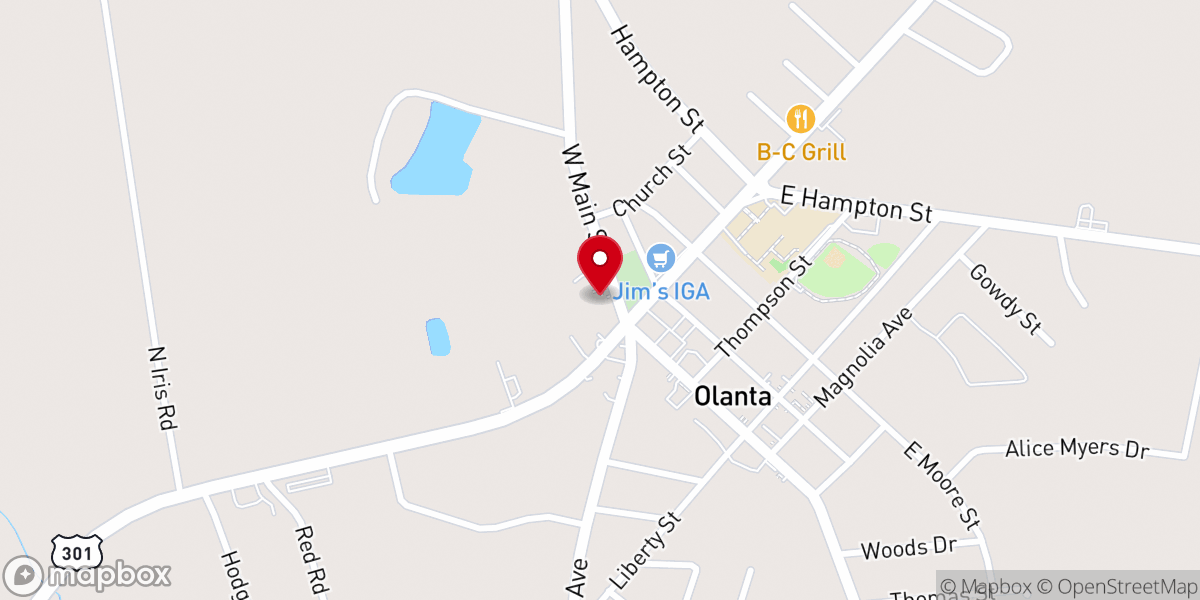 Map showing location of Olanta Presbyterian Church