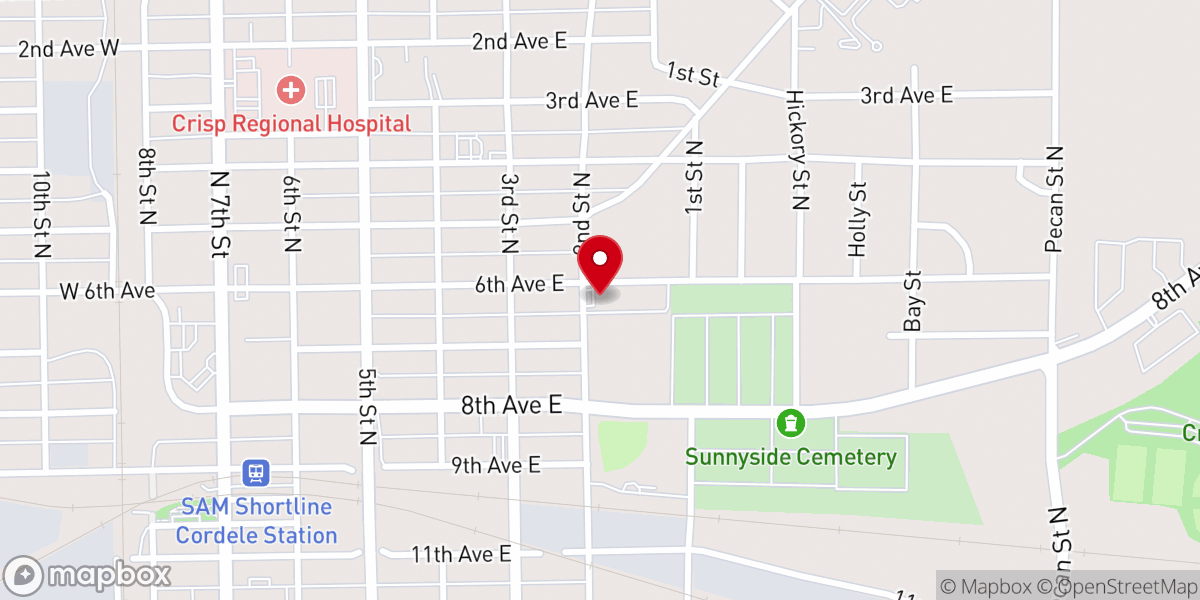 Map showing location of Cordele Bible Baptist Church