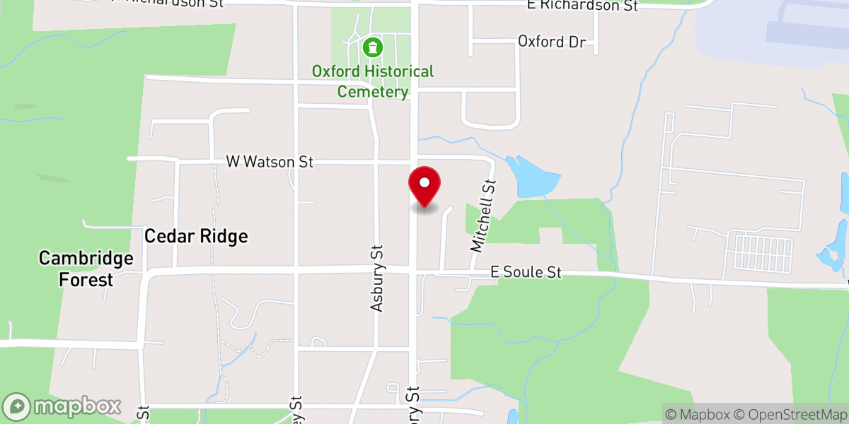 Map showing location of Rust Chapel United Methodist Church