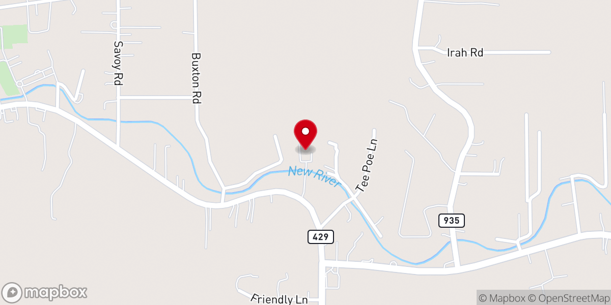 Map showing location of New River Baptist Church