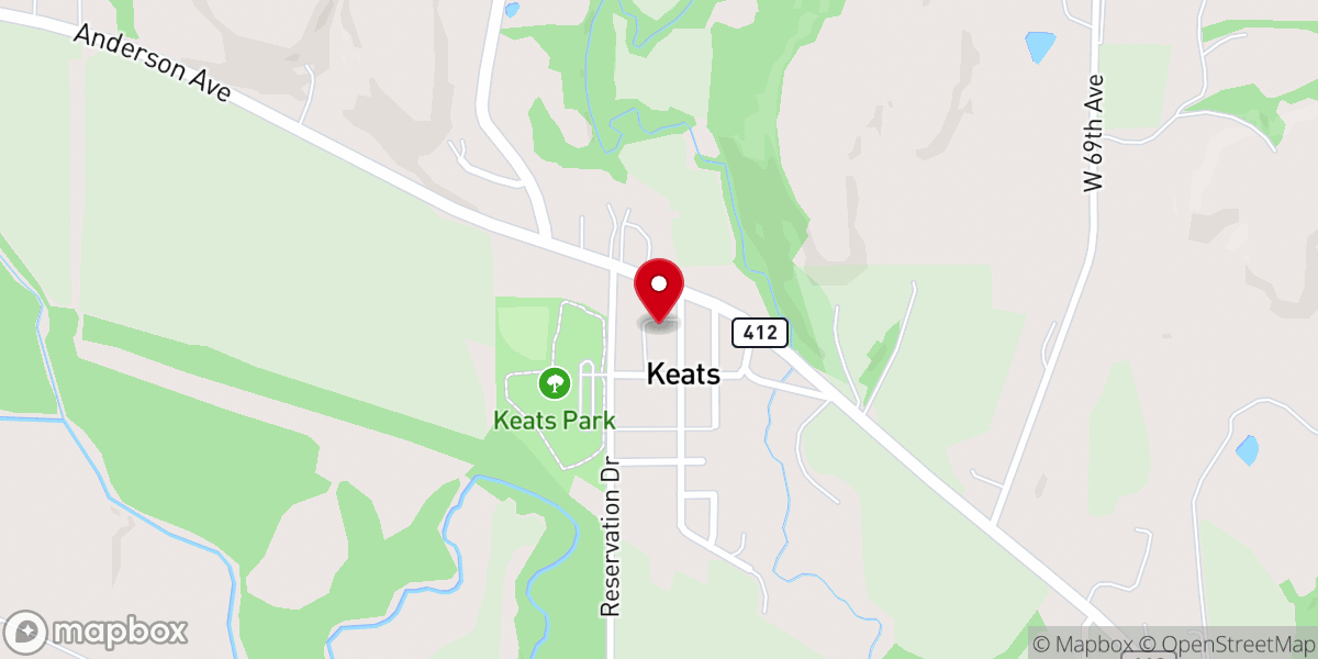 Map showing location of Keats United Methodist Church