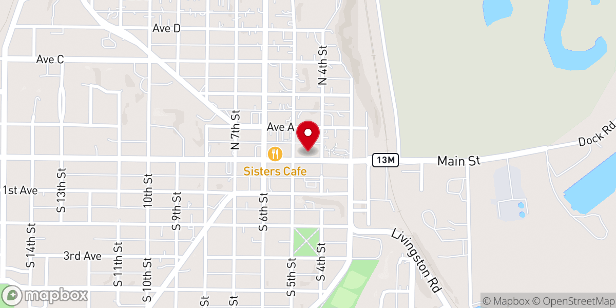 Map showing location of Mom's Cafe & Catering
