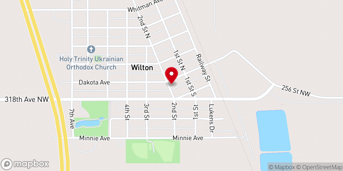 Map showing location of Wilton City Hall