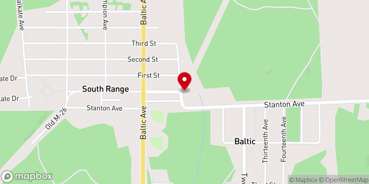Map showing location of Holy Family Catholic Church, South Range