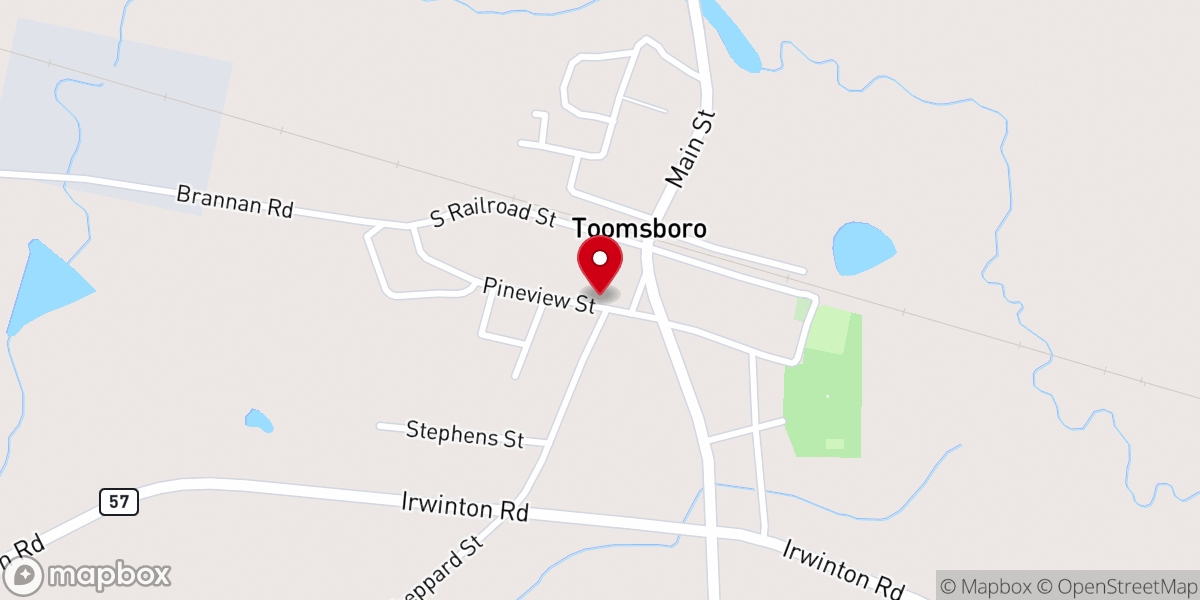 Map showing location of Toomsboro Baptist Church