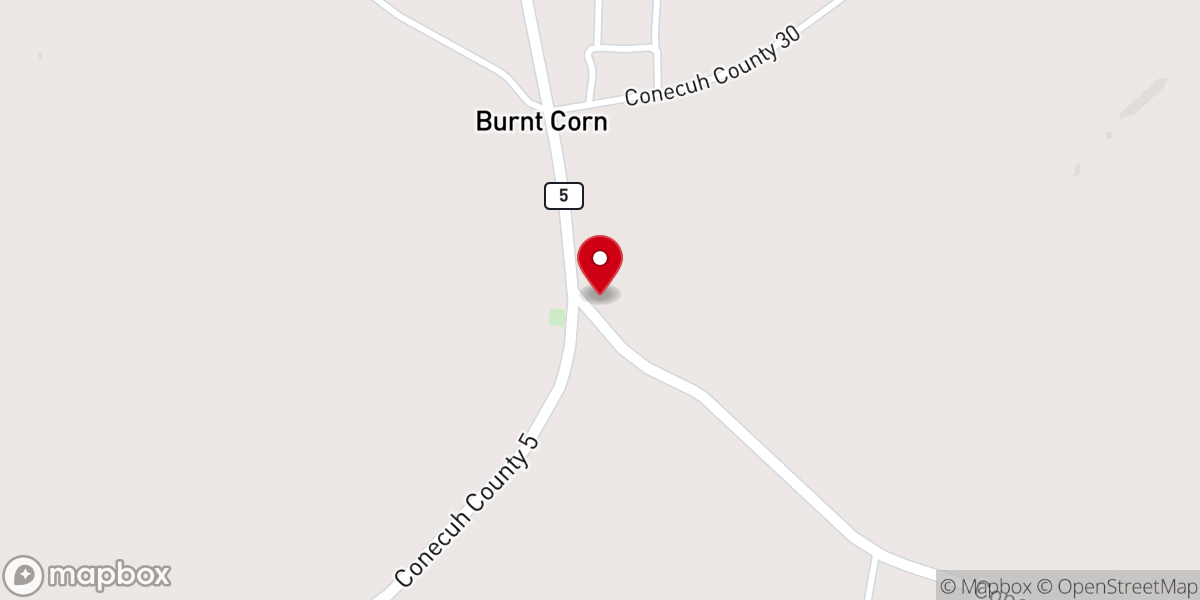 Map showing location of Burnt Corn Methodist Church