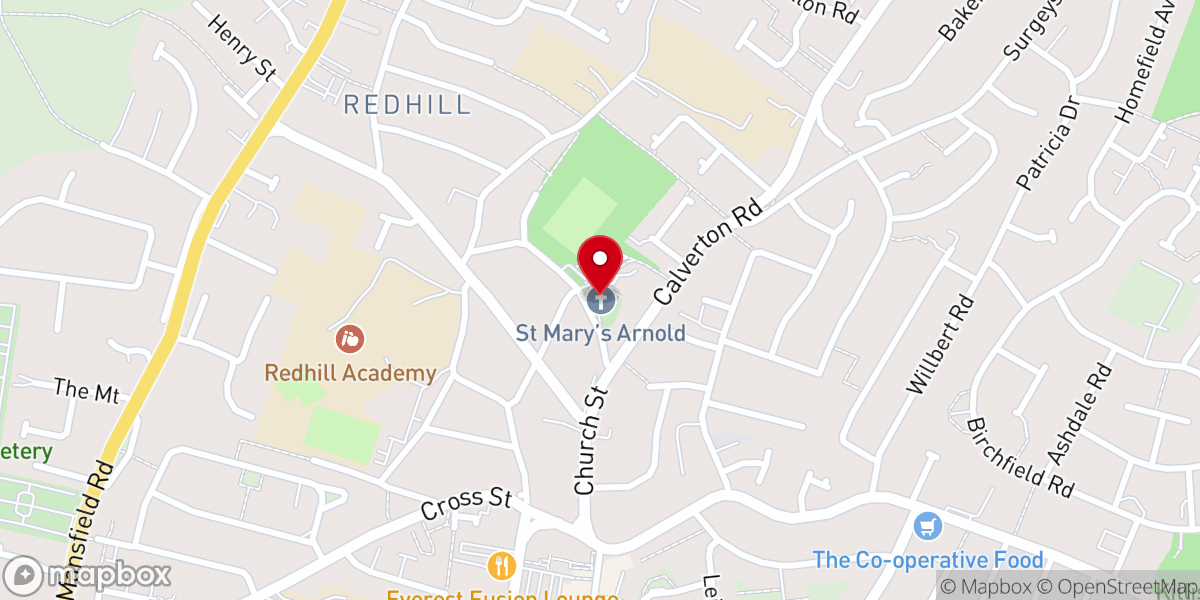 Map showing location of St Mary's Church, Arnold