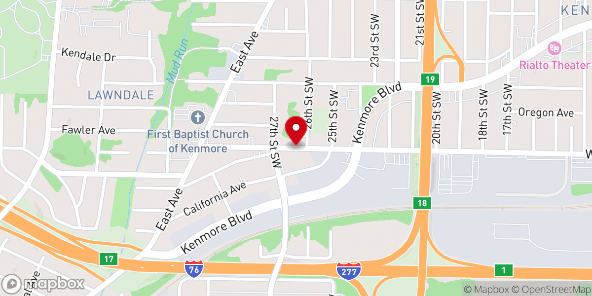 Map showing location of Kenmore Wesleyan Methodist Church