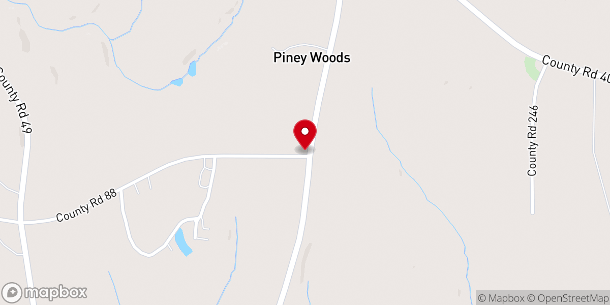 Map showing location of Piney Woods Church