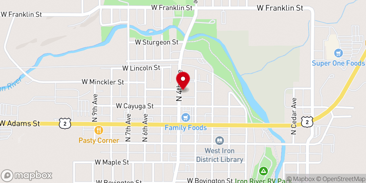 Map showing location of Saint Agnes Catholic Church, Iron River