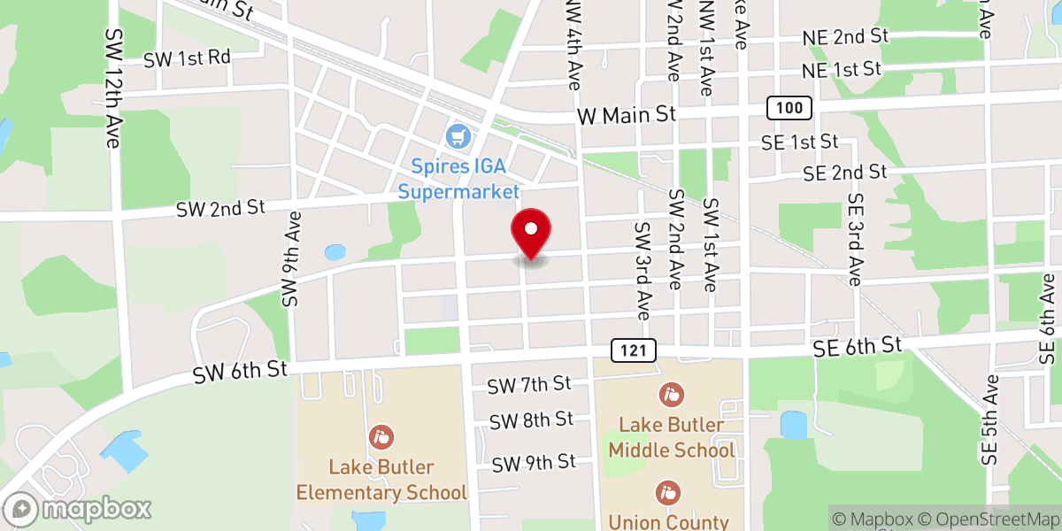 Map showing location of Lake Butler Church of God