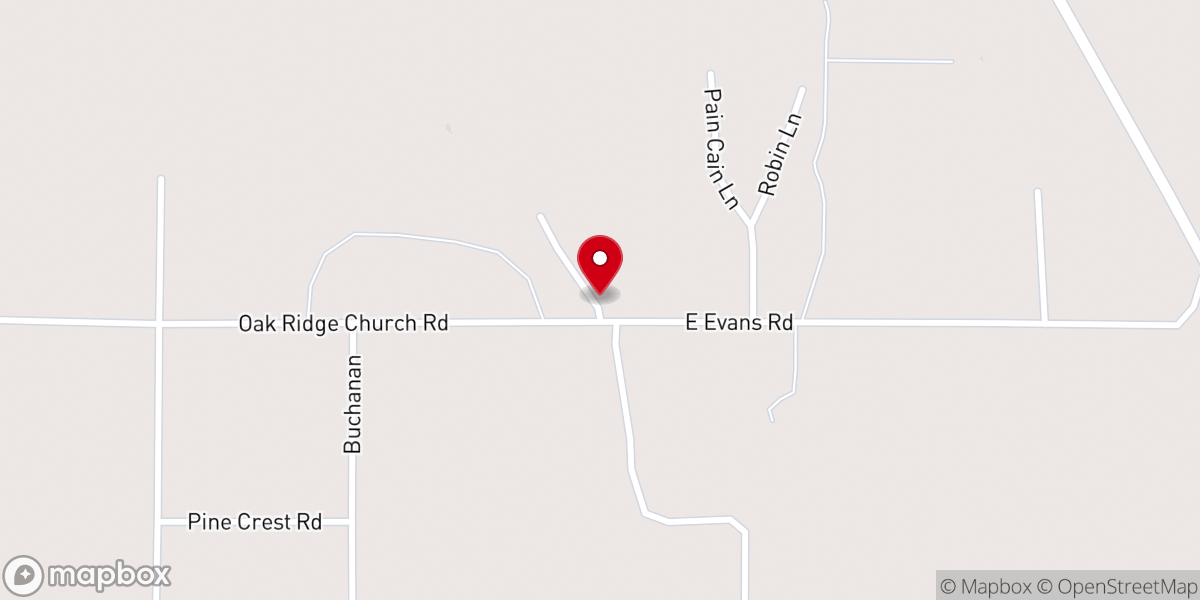 Map showing location of Oak Ridge Church