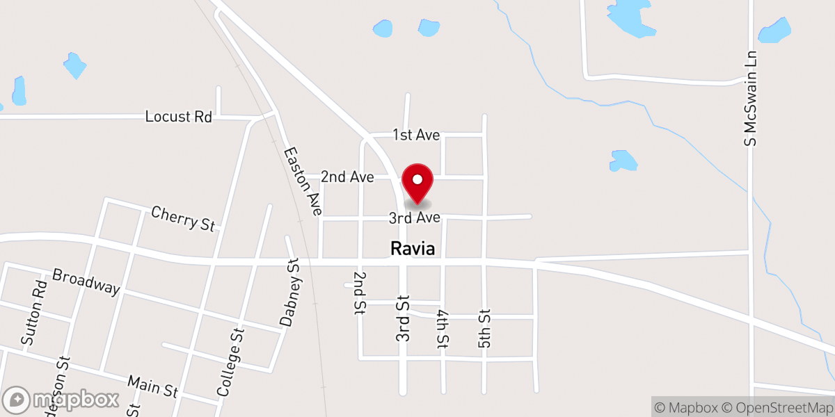 Map showing location of Ravia Baptist Church