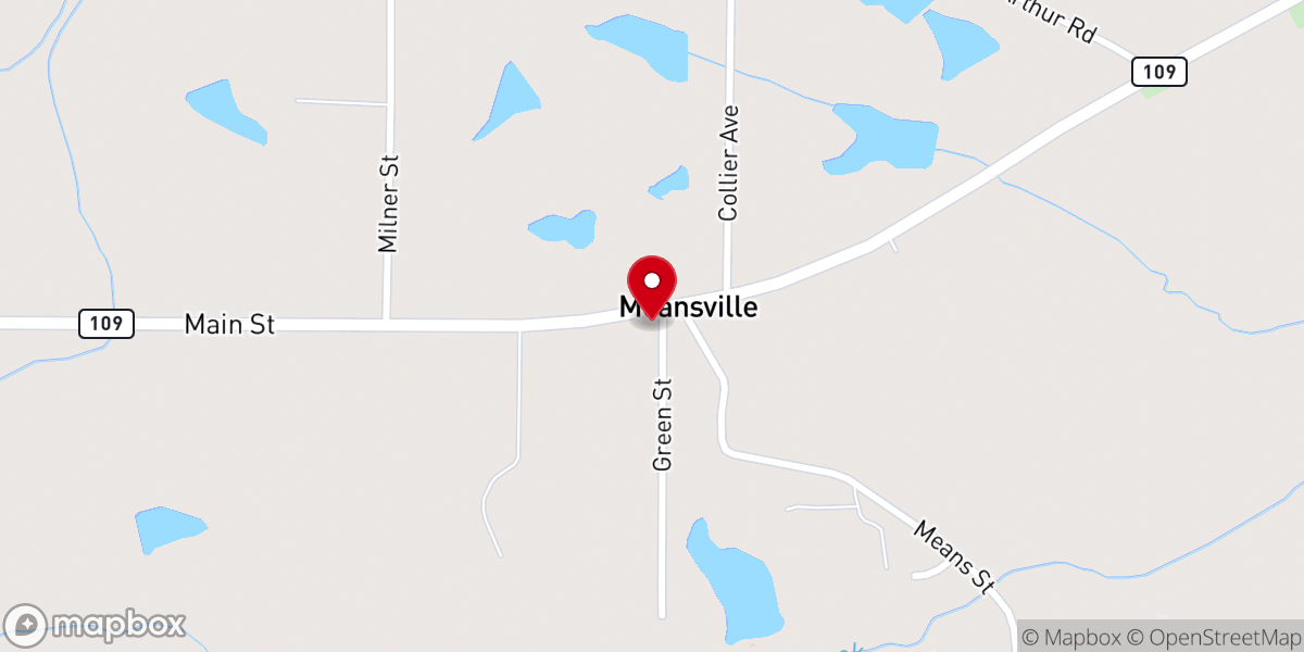 Map showing location of Meansville Baptist Church