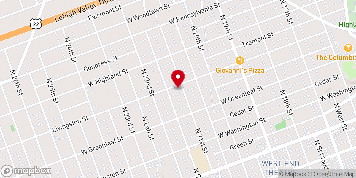Map showing location of Calvary Moravian Church