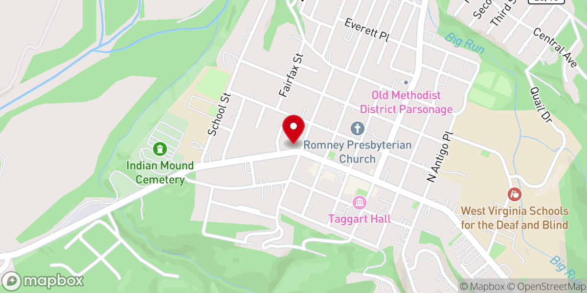 Map showing location of Romney First Baptist Church