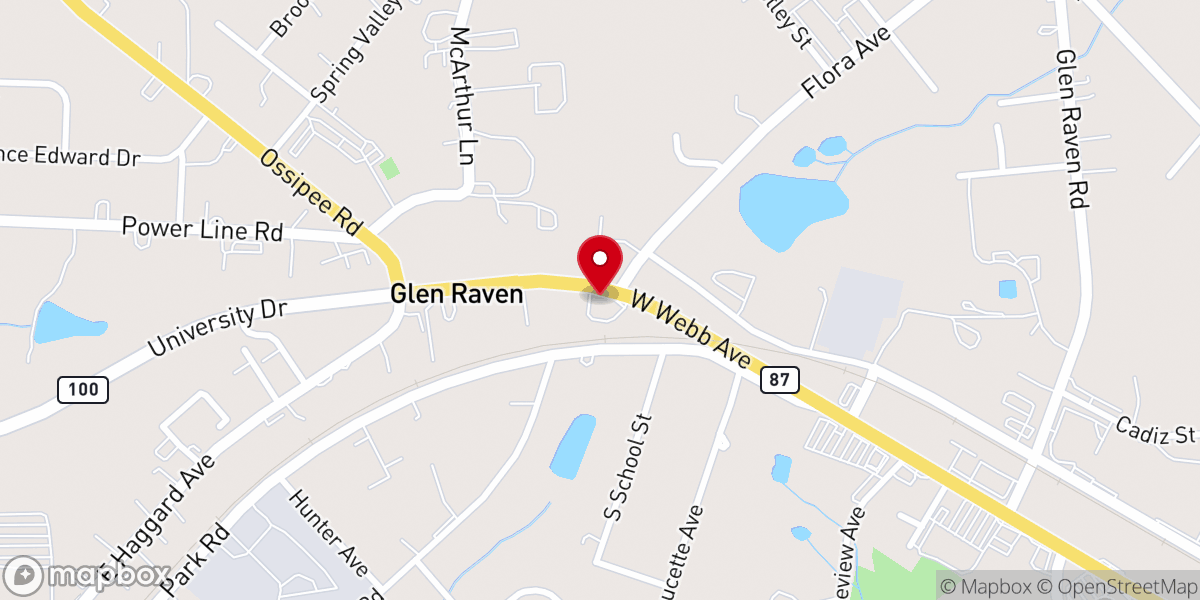 Map showing location of Glen Raven First Baptist Church