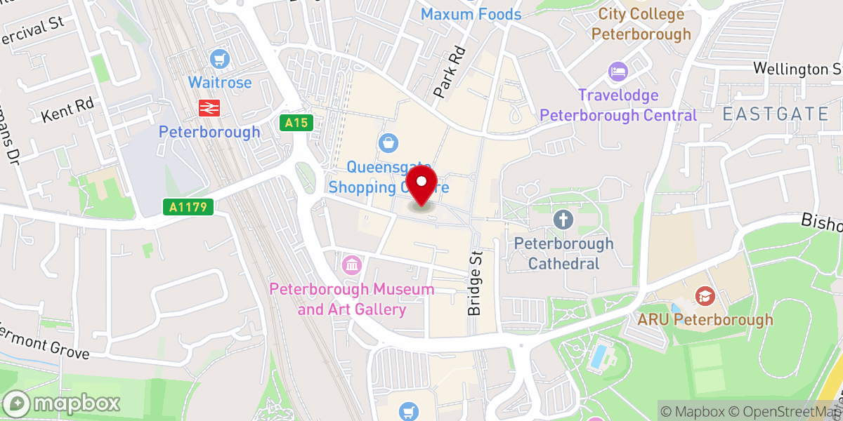Map showing location of St John's Church, Peterborough
