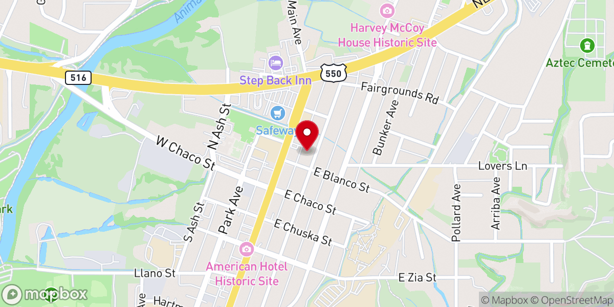 Map showing location of Aztec Presbyterian Church