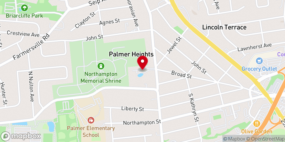 Map showing location of First Baptist Church of Easton