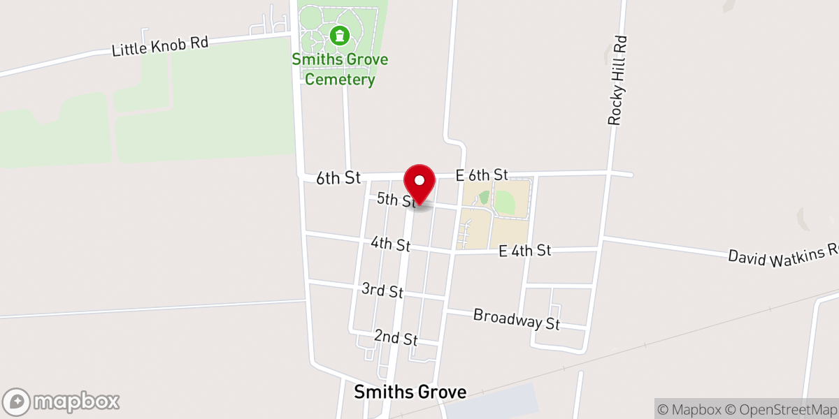 Map showing location of Smiths Grove Baptist Church