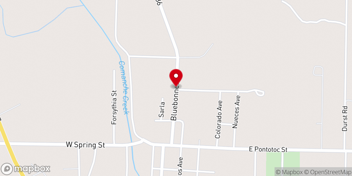 Map showing location of Mason Gospel Church 1037 Bluebonnet Road