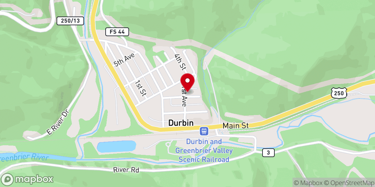 Map showing location of Durbin United Methodist Church