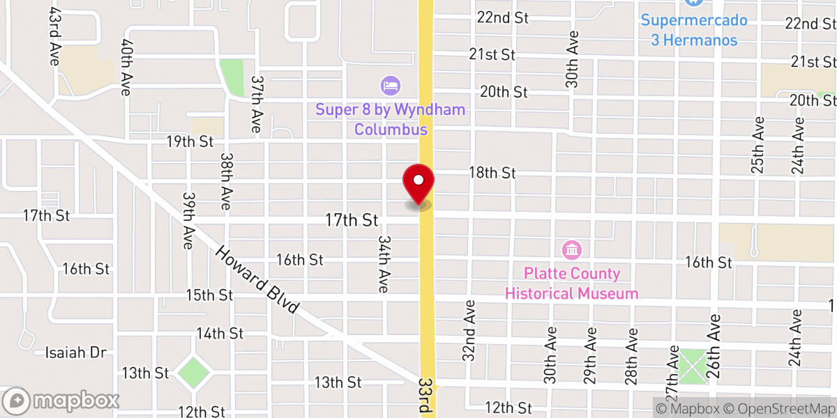 Map showing location of Husker Steak House