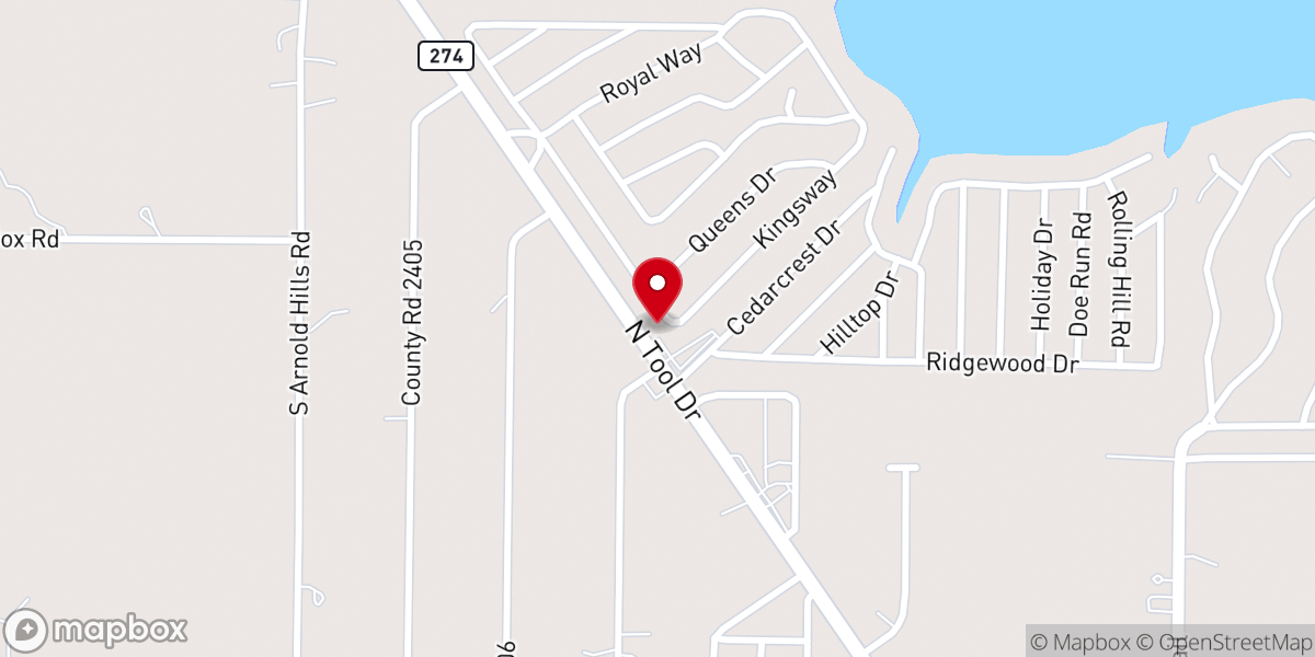 Map showing location of First Baptist Church of Tool