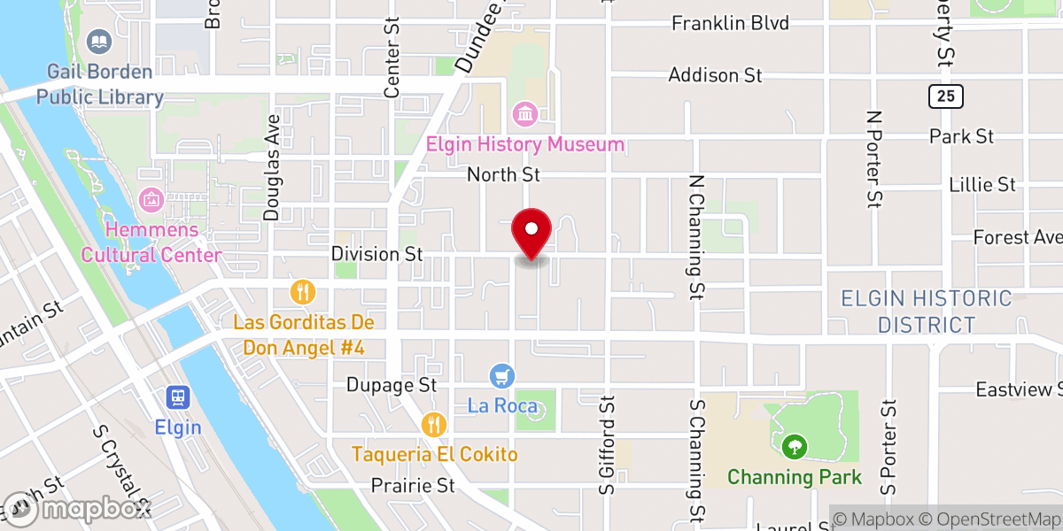 Map showing location of Holy Trinity Lutheran Church - Elgin Cooperative Ministry (ECM) Soup Kettle - Community Breakfast - Soup Kitchen