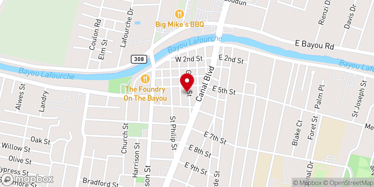Map showing location of Bayou Christian Church