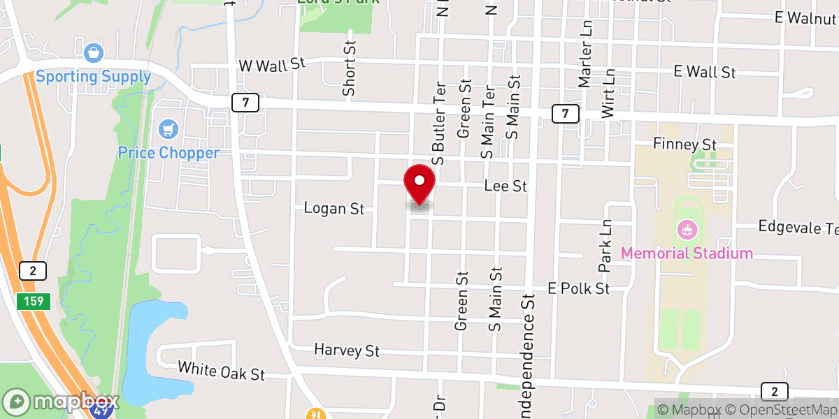 Map showing location of Heart of Life Church- Harrisonville Campus