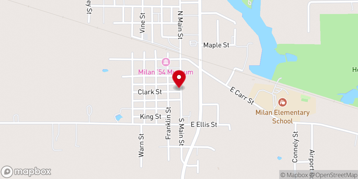 Map showing location of Milan United Methodist Church