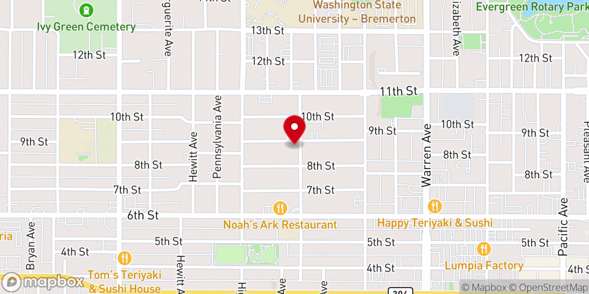 Map showing location of First Christian Church of Bremerton