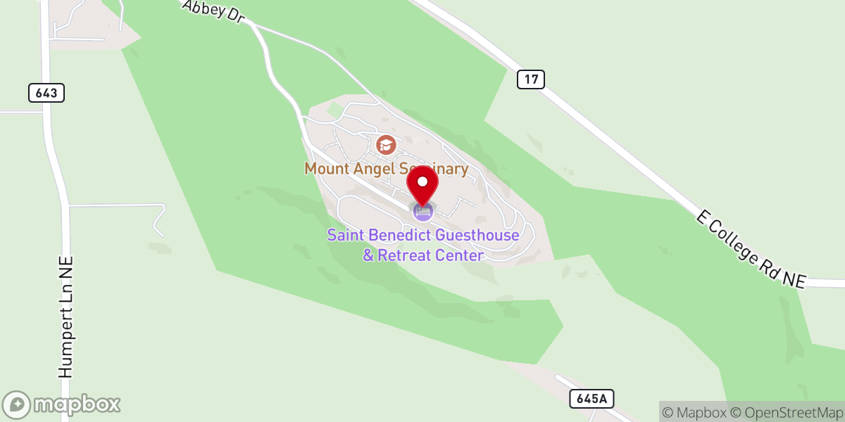 Map showing location of Mt. Angel Abbey Guest House