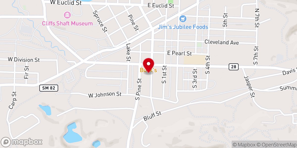Map showing location of Saint John the Evangelist Catholic Church, Ishpeming