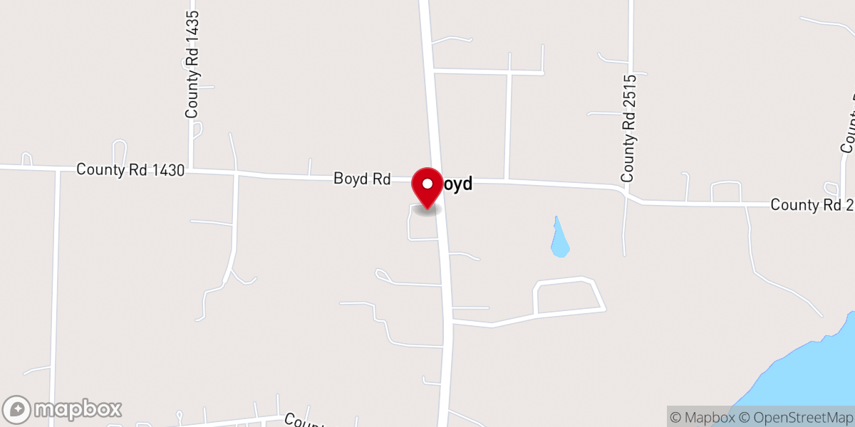 Map showing location of Boyd Baptist Church