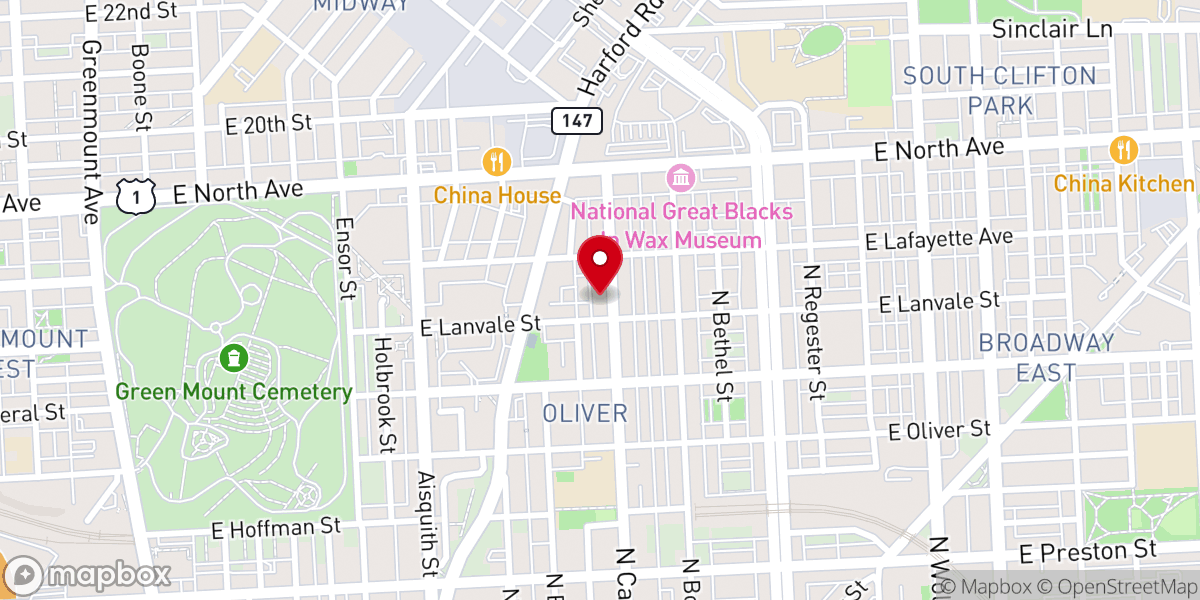 Map showing location of Hope Center Church