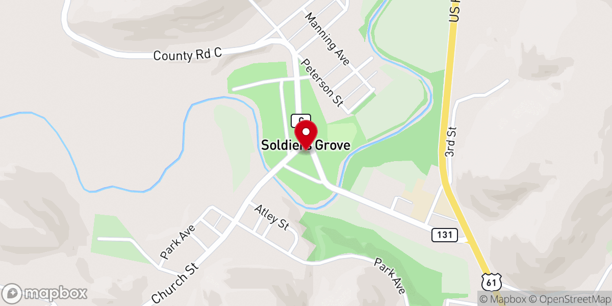 Map showing location of Soldiers Grove Veterans Memorial