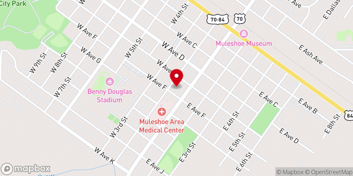 Map showing location of Muleshoe First United Methodist Church