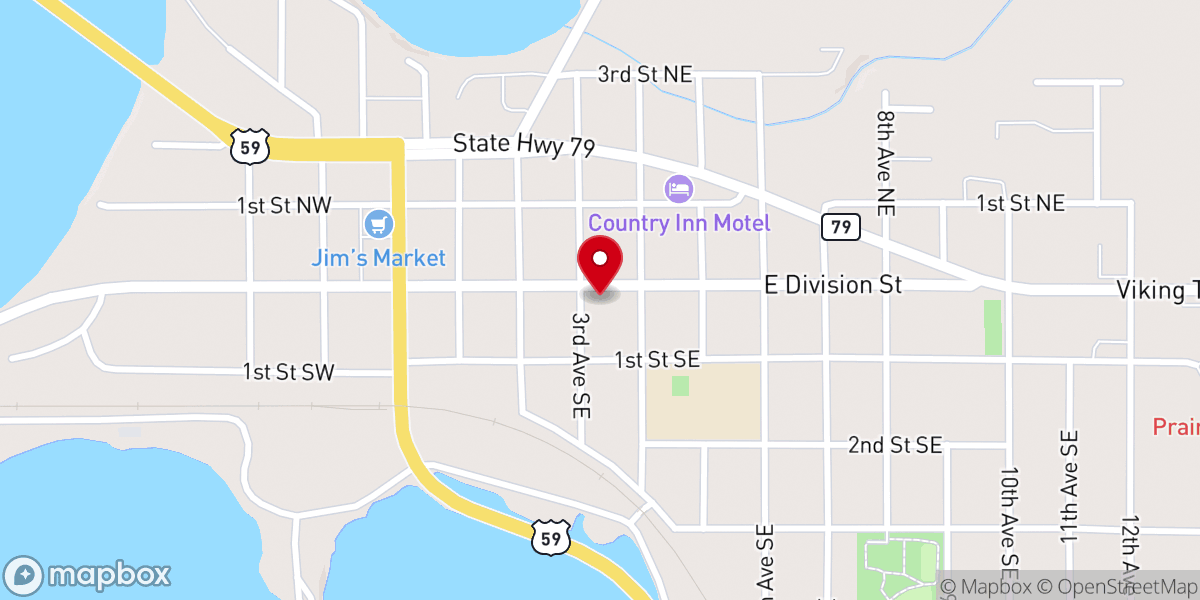 Map showing location of Elbow Lake Baptist Church