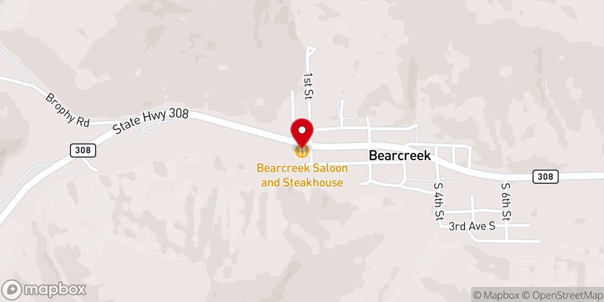 Map showing location of Bear Creek Saloon & Steakhouse
