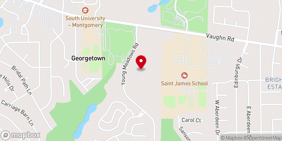 Map showing location of Young Meadows Presbyterian Church