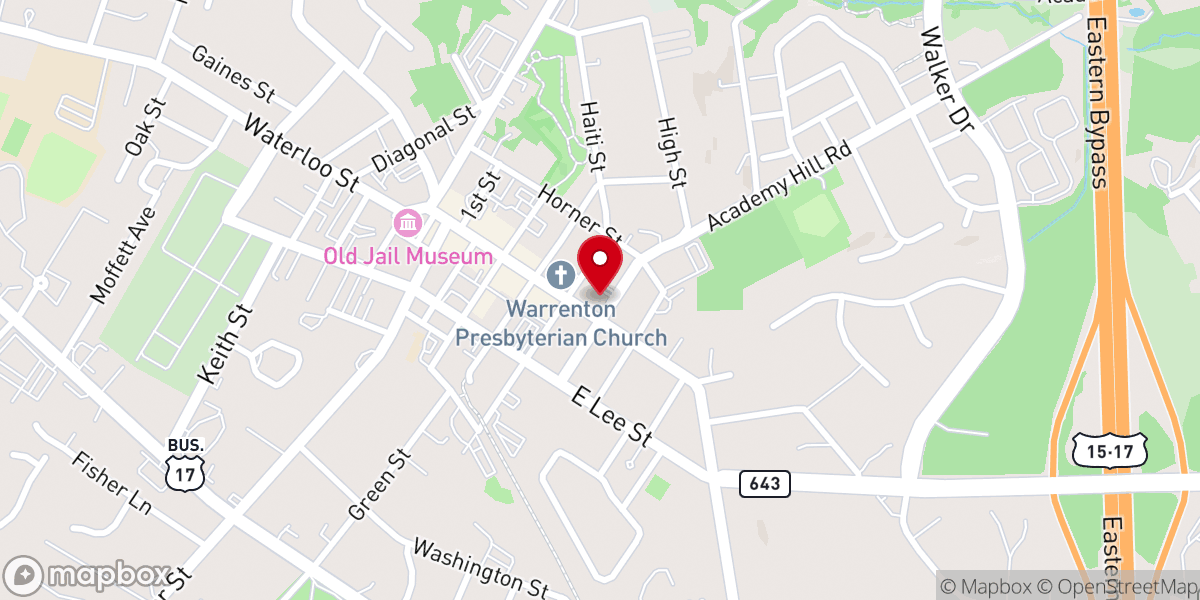 Map showing location of Warrenton Baptist Church