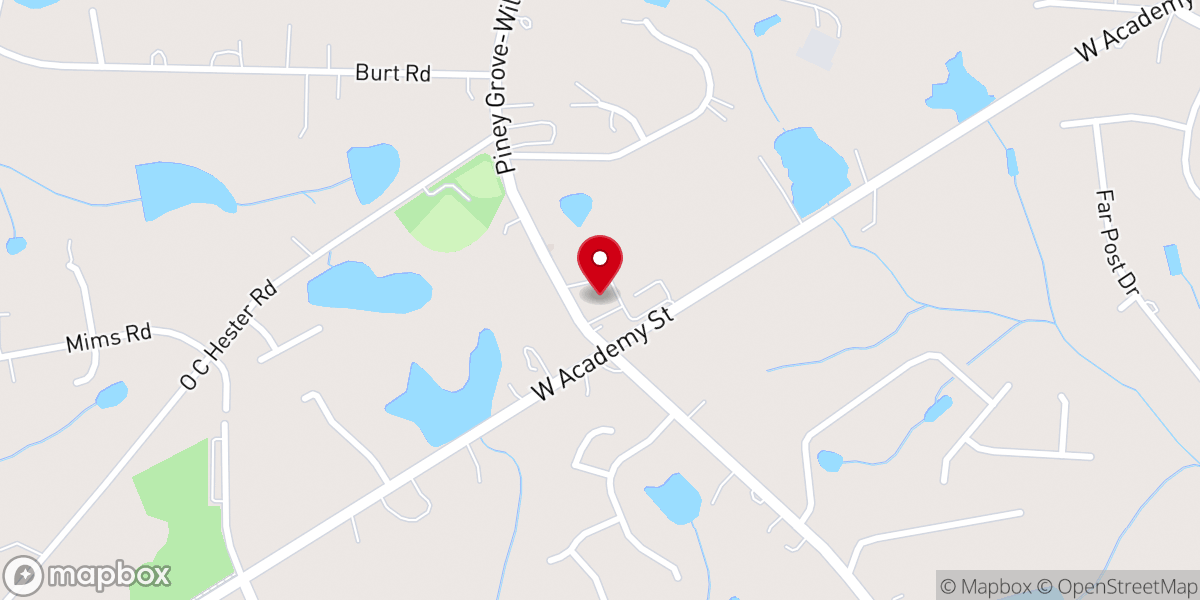 Map showing location of Piney Grove Baptist Church