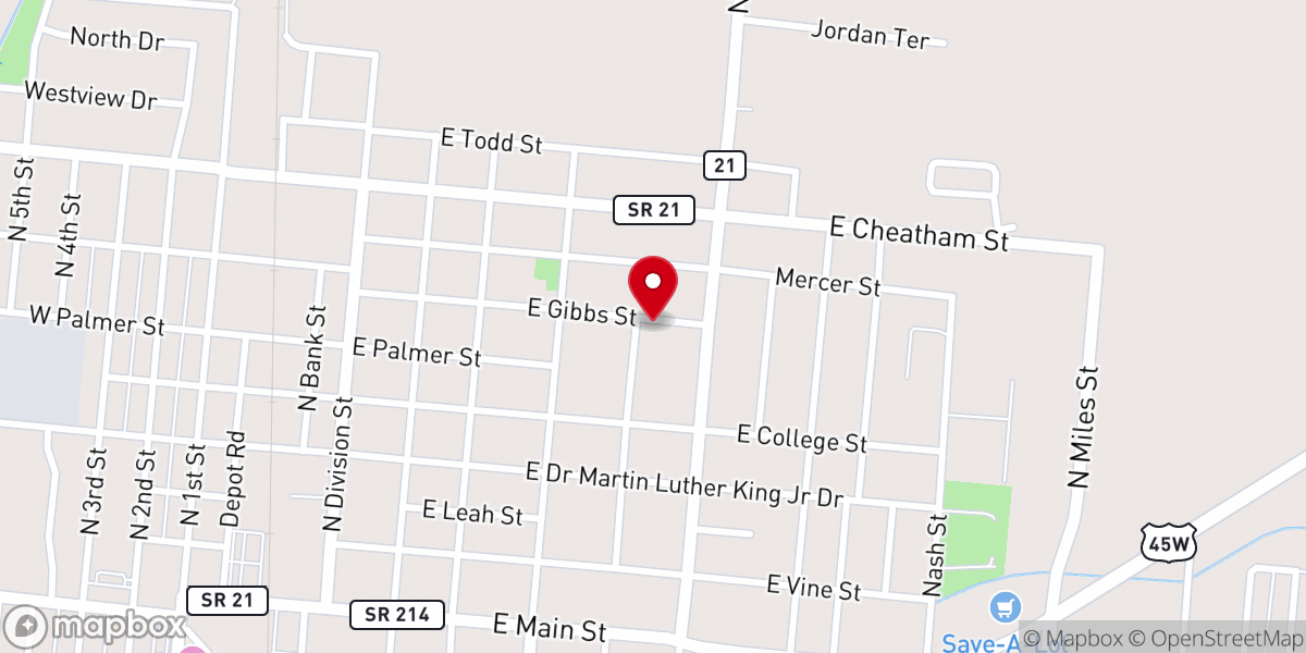 Map showing location of Greater Bethel COGIC