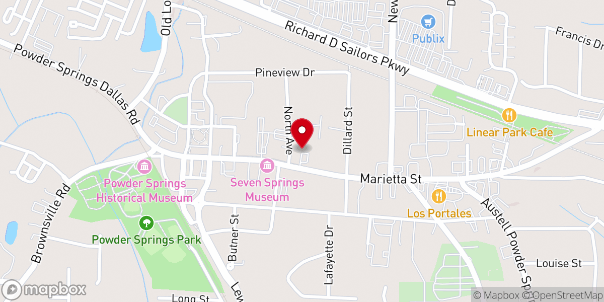 Map showing location of First Baptist Church Powder Springs