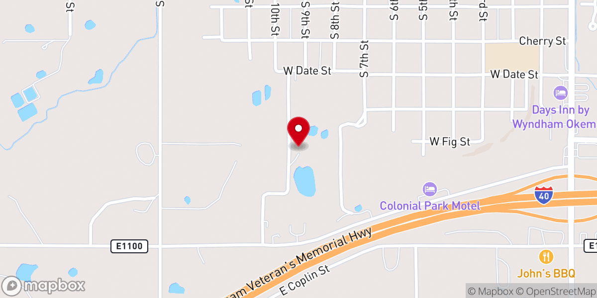 Map showing location of Victory Christian Center-Okemah