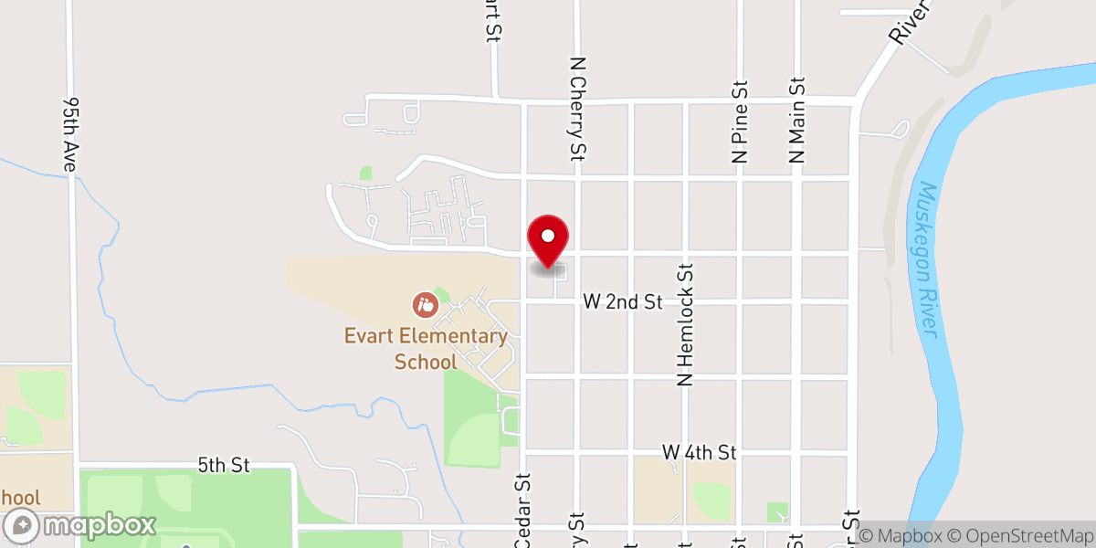 Map showing location of United Methodist Church-Evart